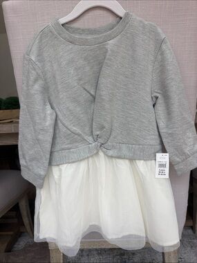 Gap Girls Grey sweatshirt dress - Knit Top / White Tulle Skirt 3T